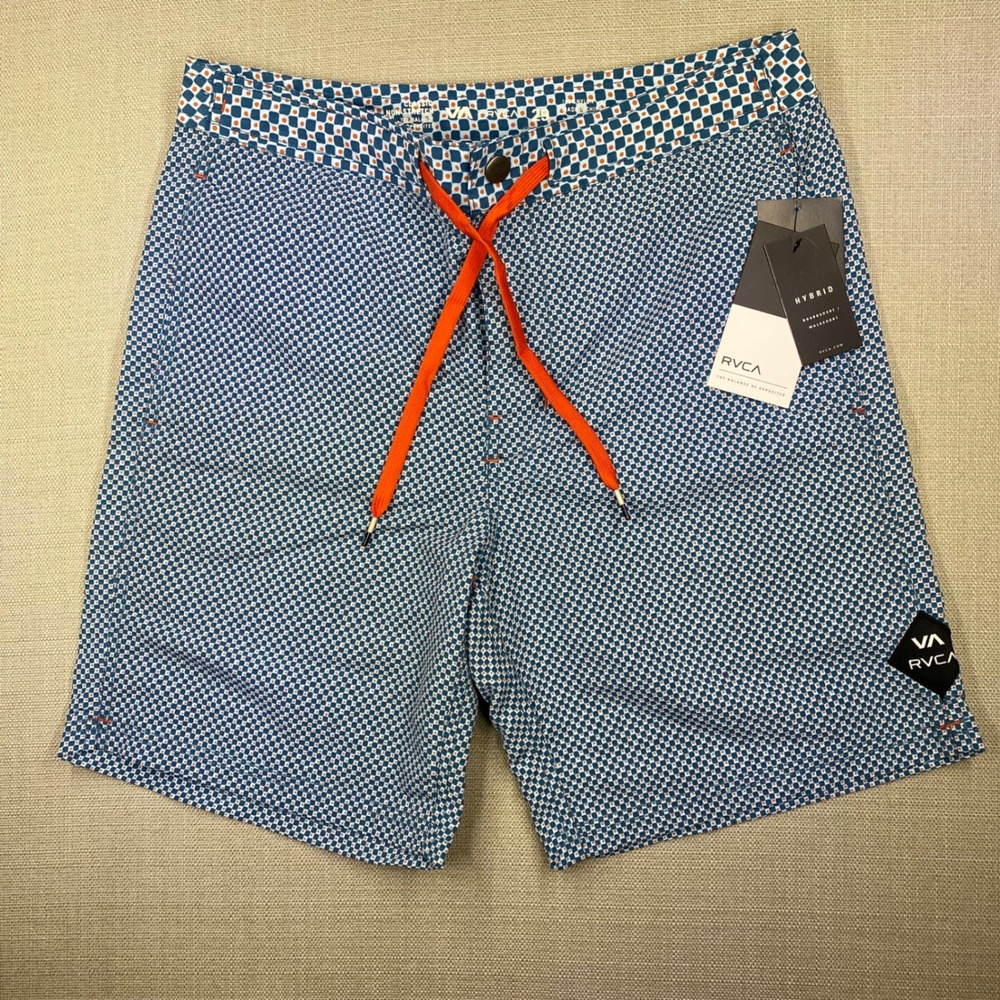RVCA Mens Oddball Hybrid Boardshorts Blue Orange Geometric Print Size 29 NWT